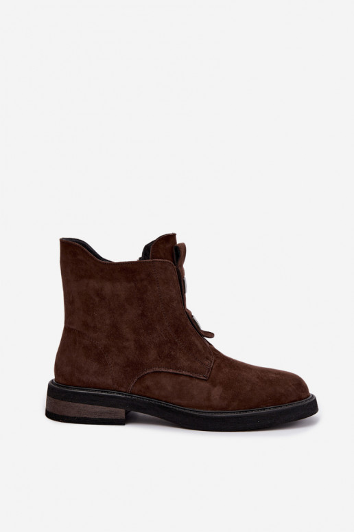 Bottines en faux daim doublées avec talons larges D&A CR62-3335 chocolat