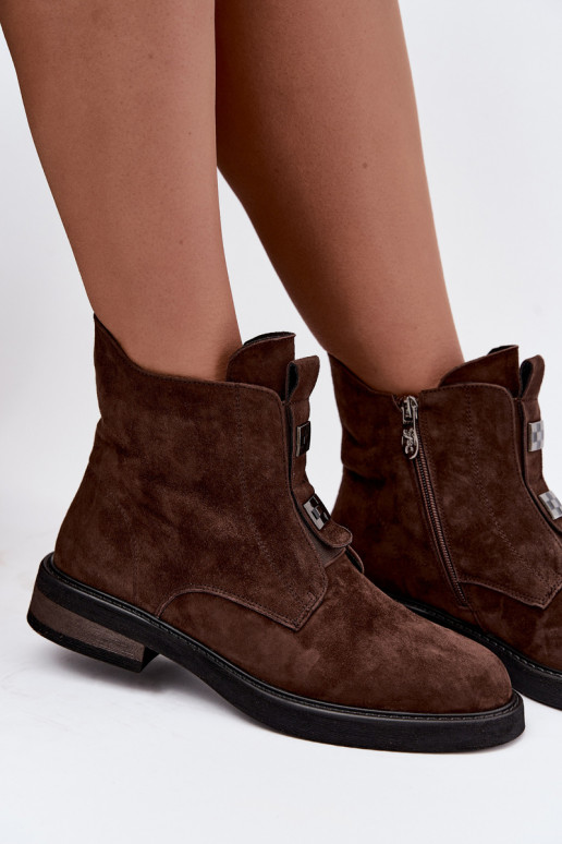 Bottines en faux daim doublées avec talons larges D&A CR62-3335 chocolat