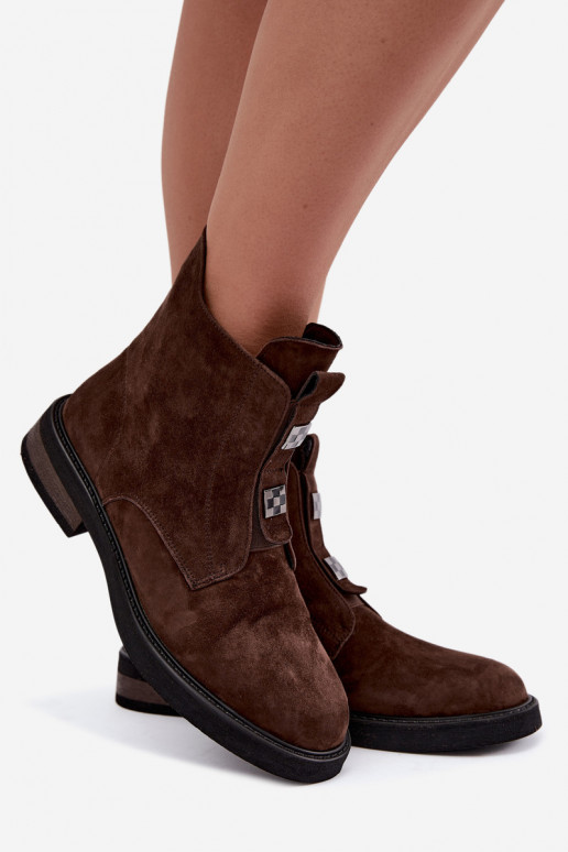 Bottines en faux daim doublées avec talons larges D&A CR62-3335 chocolat