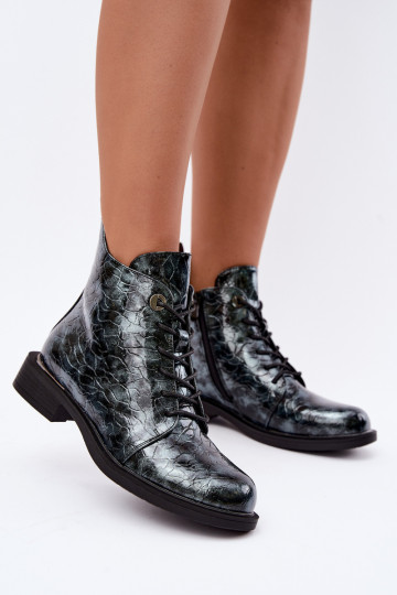 Bottines doublées avec effet verni et embossage S.Barski HY62-8140 bleu