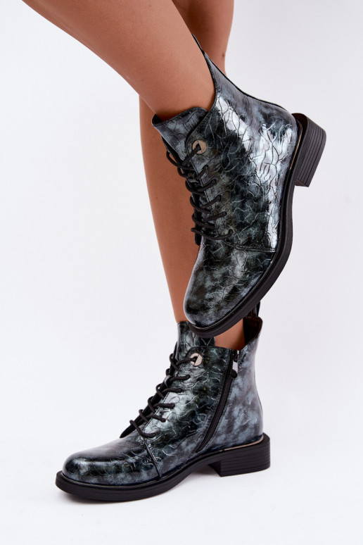 Bottines doublées avec effet verni et embossage S.Barski HY62-8140 bleu