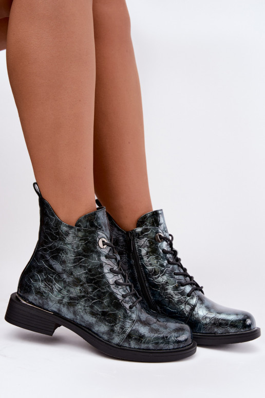 Bottines doublées avec effet verni et embossage S.Barski HY62-8140 bleu