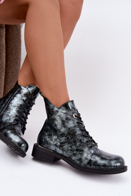 Bottines doublées avec effet verni et embossage S.Barski HY62-8140 bleu