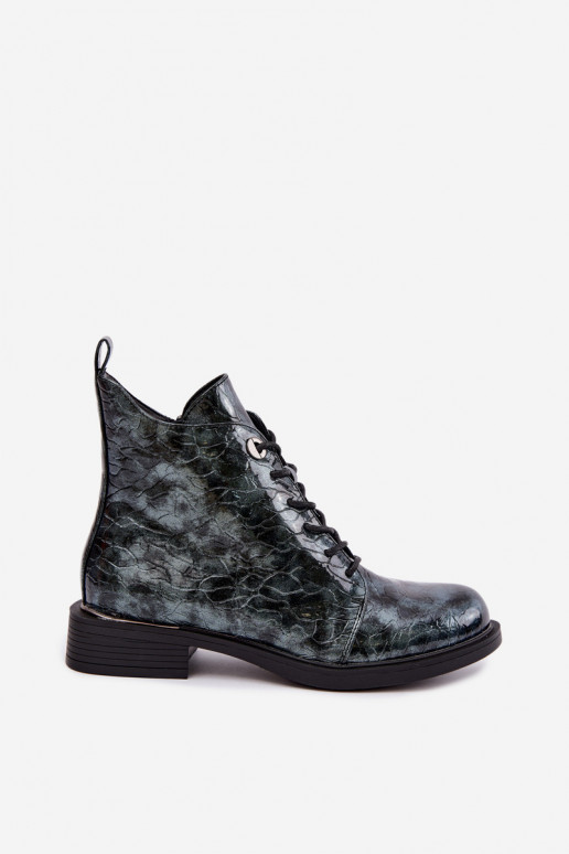 Bottines doublées avec effet verni et embossage S.Barski HY62-8140 bleu
