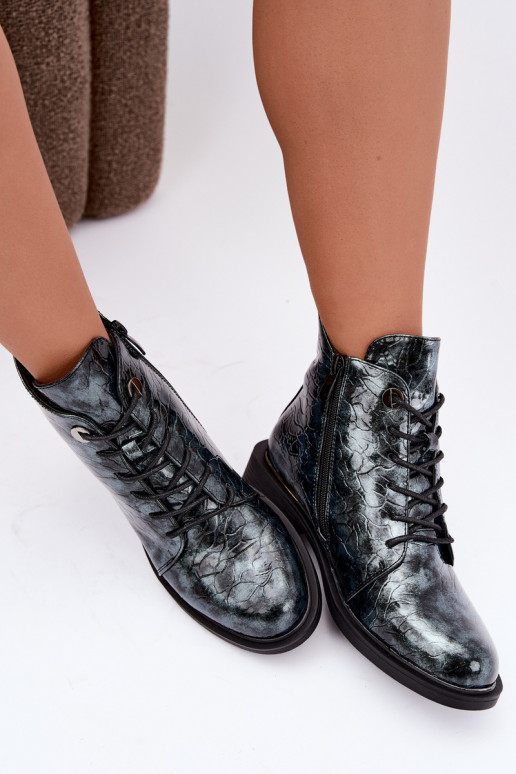 Bottines doublées avec effet verni et embossage S.Barski HY62-8140 bleu
