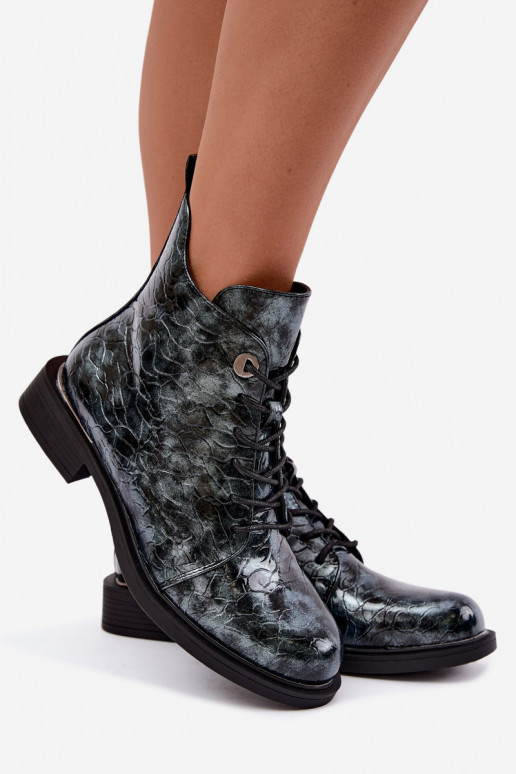 Bottines doublées avec effet verni et embossage S.Barski HY62-8140 bleu