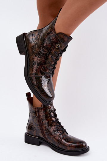 Bottines doublées avec effet verni et embossage S.Barski HY62-8140 marron