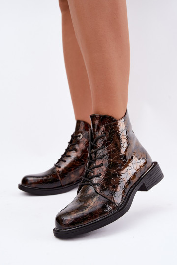 Bottines doublées avec effet verni et embossage S.Barski HY62-8140 marron 2