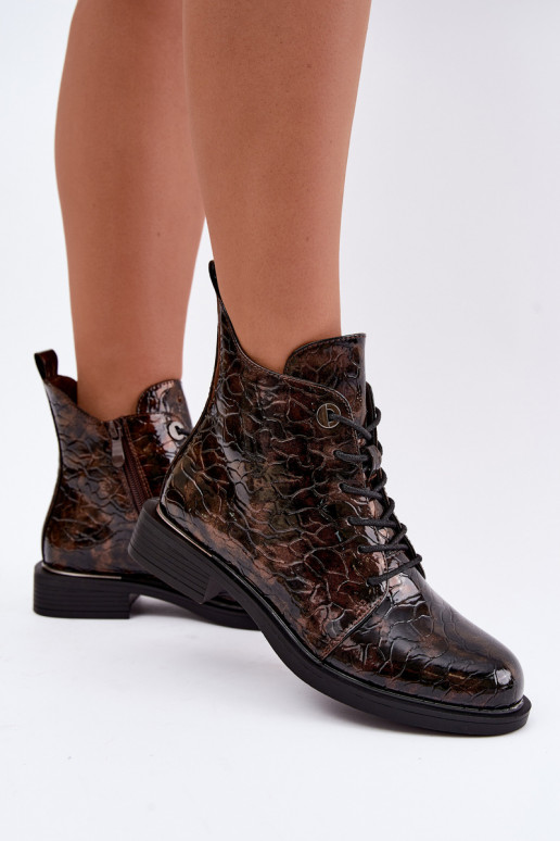 Bottines doublées avec effet verni et embossage S.Barski HY62-8140 marron