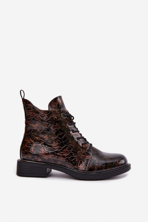 Bottines doublées avec effet verni et embossage S.Barski HY62-8140 marron
