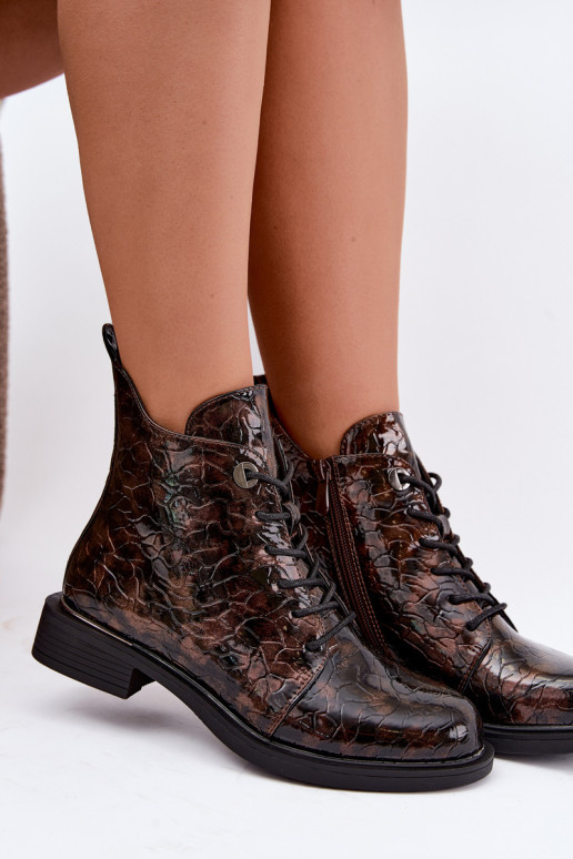 Bottines doublées avec effet verni et embossage S.Barski HY62-8140 marron