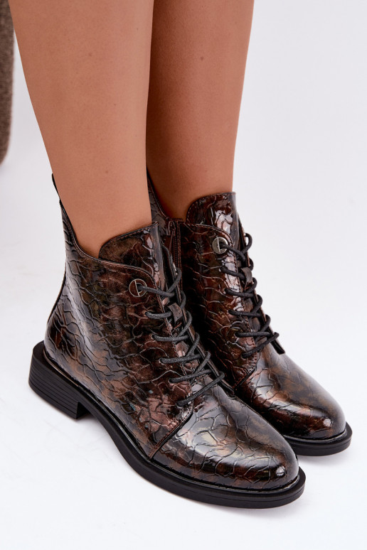Bottines doublées avec effet verni et embossage S.Barski HY62-8140 marron