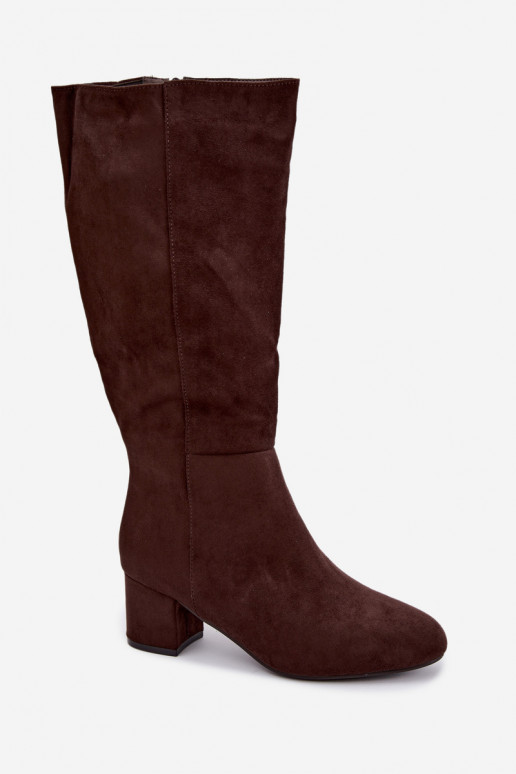 Bottes longues pour femmes doublées avec talons S.Barski HY62-8131 chocolat