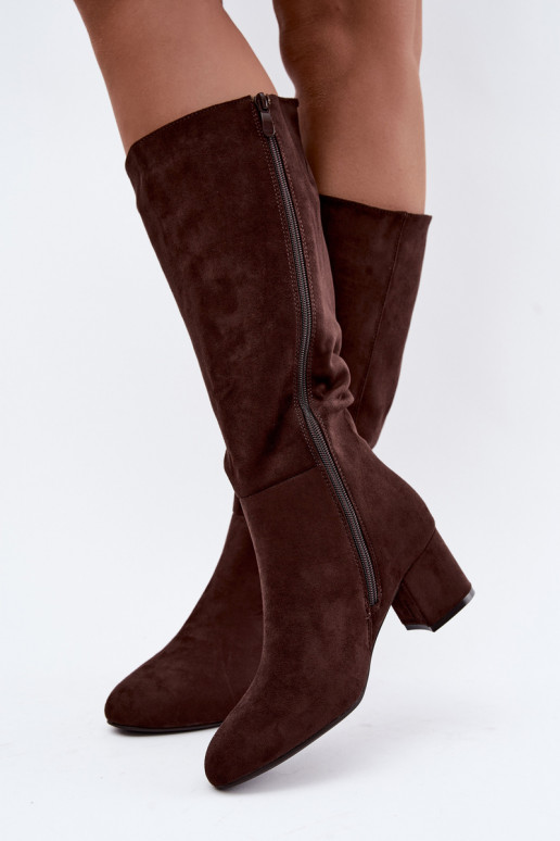 Bottes longues pour femmes doublées avec talons S.Barski HY62-8131 chocolat