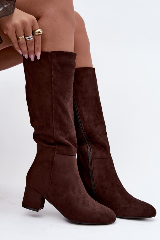 Bottes longues pour femmes doublées avec talons S.Barski HY62-8131 chocolat
