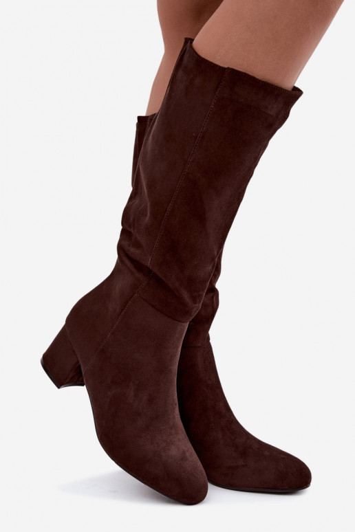 Bottes longues pour femmes doublées avec talons S.Barski HY62-8131 chocolat
