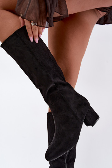 Bottes longues pour femmes doublées avec talons S.Barski HY62-8131 noir 2