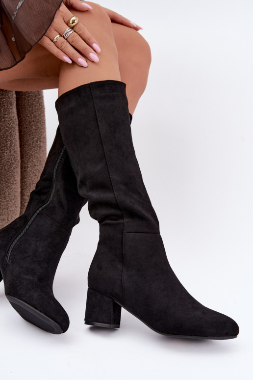 Bottes longues pour femmes doublées avec talons S.Barski HY62-8131 noir