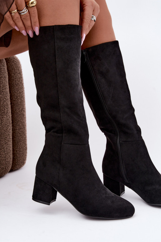 Bottes longues pour femmes doublées avec talons S.Barski HY62-8131 noir