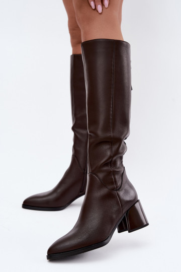 Bottes longues en cuir pour femmes doublées avec talons D&A JC62-1069 chocolat 2