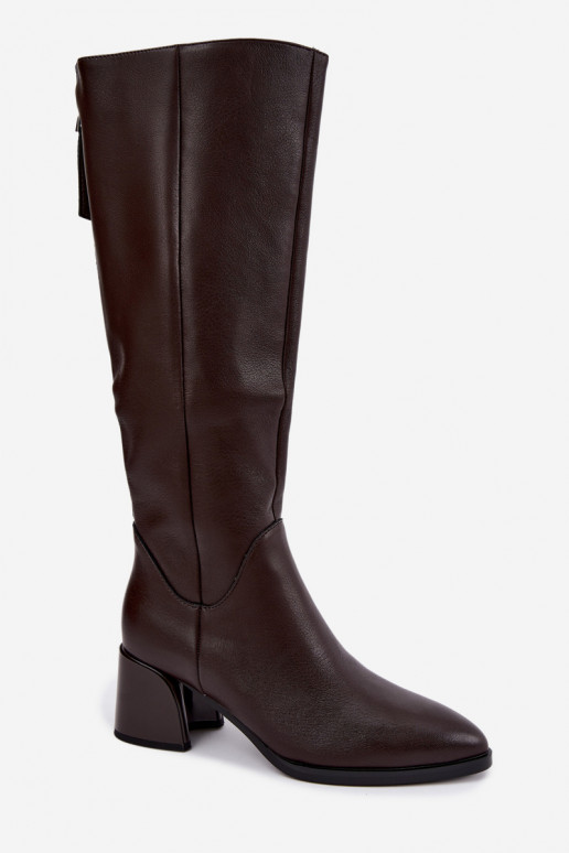 Bottes longues en cuir pour femmes doublées avec talons D&A JC62-1069 chocolat