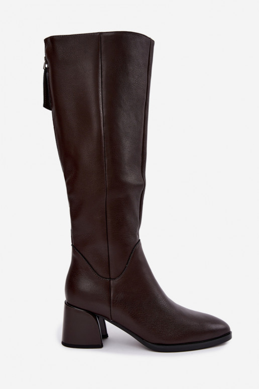 Bottes longues en cuir pour femmes doublées avec talons D&A JC62-1069 chocolat