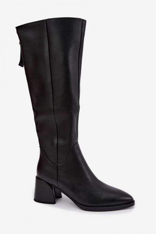 Bottes longues en cuir pour femmes doublées avec talons D&A JC62-1069 noir