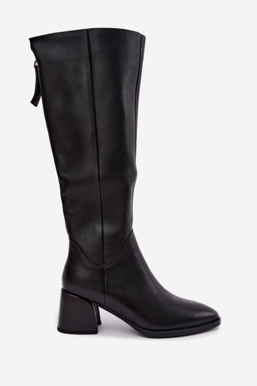 Bottes longues en cuir pour femmes doublées avec talons D&A JC62-1069 noir