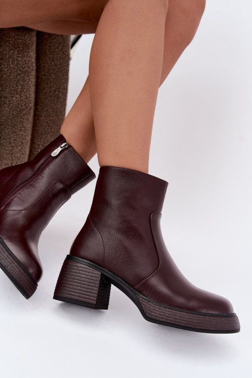 Bottines en cuir doublées avec talons D&A CR62-3369 bordeaux