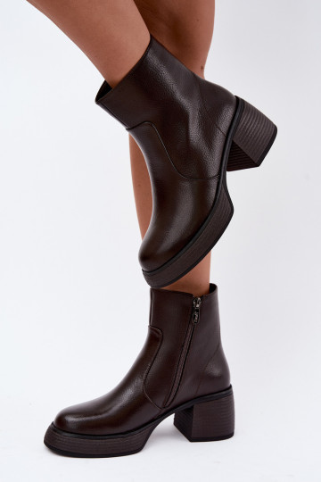 Bottines en cuir doublées avec talons D&A CR62-3369 chocolat