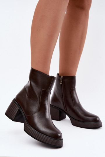 Bottines en cuir doublées avec talons D&A CR62-3369 chocolat 2