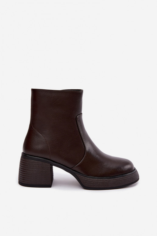 Bottines en cuir doublées avec talons D&A CR62-3369 chocolat