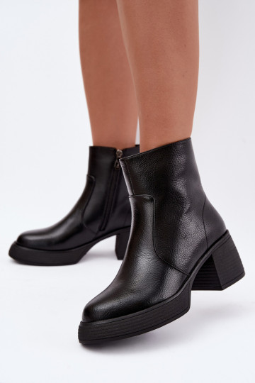 Bottines en cuir doublées avec talons D&A CR62-3369 noir 2