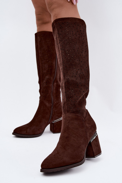Bottes longues avec éléments découpés et talons S.Barski HY62-8122 chocolat