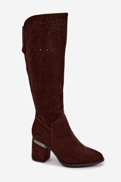 Bottes longues avec éléments découpés et talons S.Barski HY62-8122 chocolat
