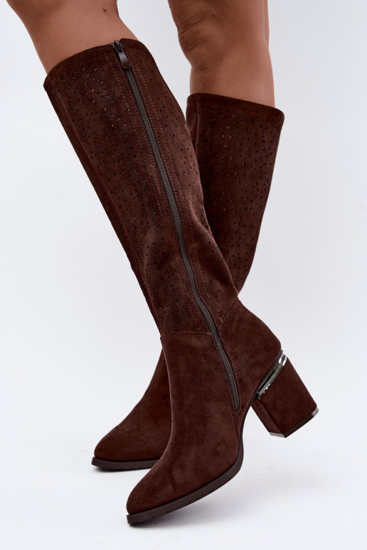 Bottes longues avec éléments découpés et talons S.Barski HY62-8122 chocolat