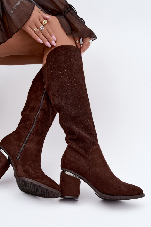 Bottes longues avec éléments découpés et talons S.Barski HY62-8122 chocolat