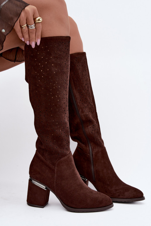 Bottes longues avec éléments découpés et talons S.Barski HY62-8122 chocolat