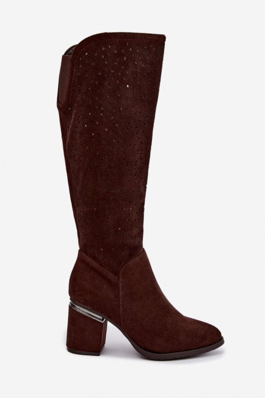 Bottes longues avec éléments découpés et talons S.Barski HY62-8122 chocolat