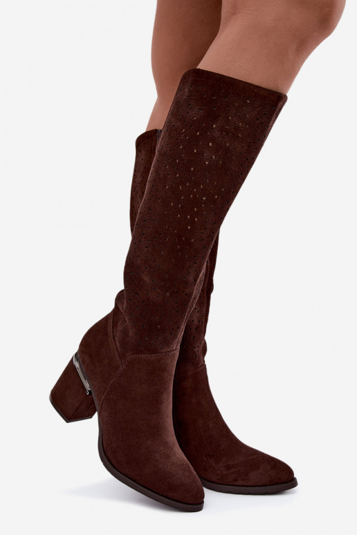 Bottes longues avec éléments découpés et talons S.Barski HY62-8122 chocolat