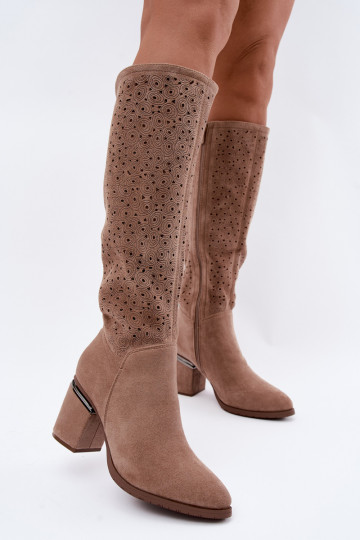 Bottes longues avec éléments découpés et talons S.Barski HY62-8122 sable