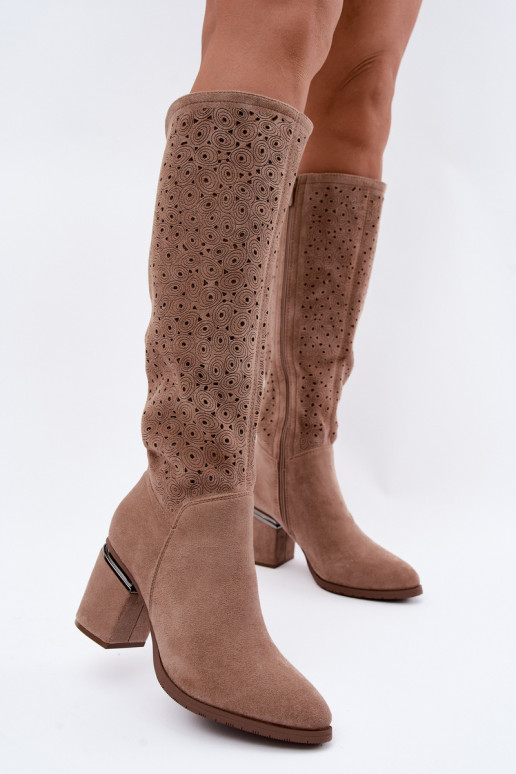 Bottes longues avec éléments découpés et talons S.Barski HY62-8122 sable