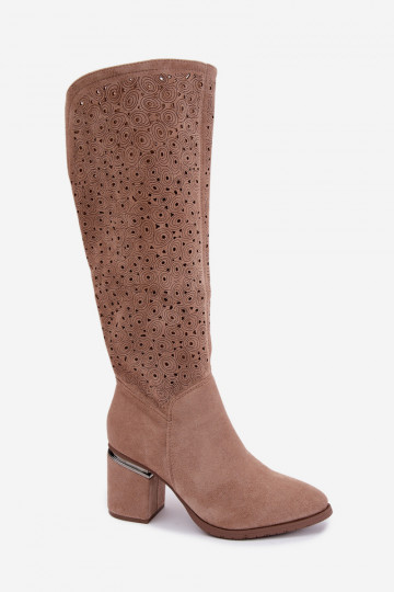 Bottes longues avec éléments découpés et talons S.Barski HY62-8122 sable 2