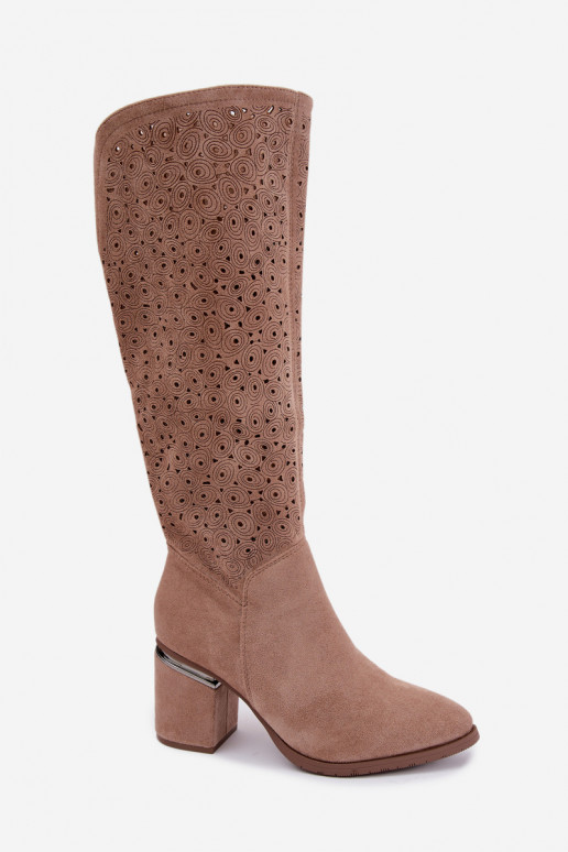 Bottes longues avec éléments découpés et talons S.Barski HY62-8122 sable
