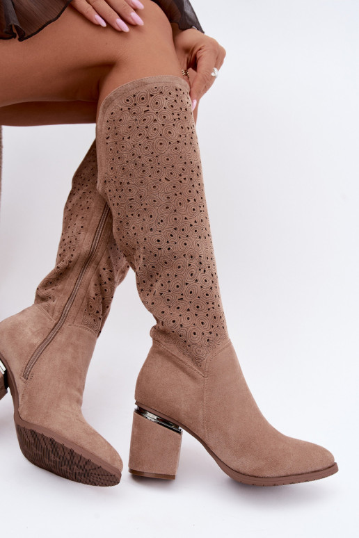 Bottes longues avec éléments découpés et talons S.Barski HY62-8122 sable