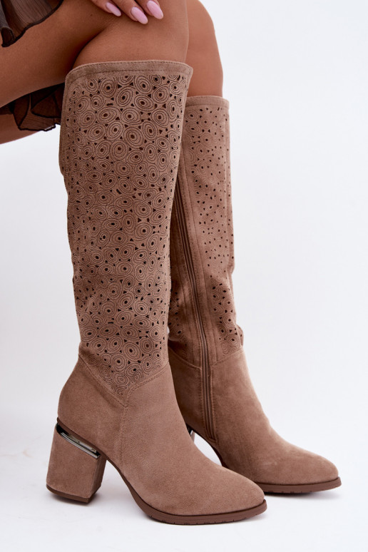 Bottes longues avec éléments découpés et talons S.Barski HY62-8122 sable