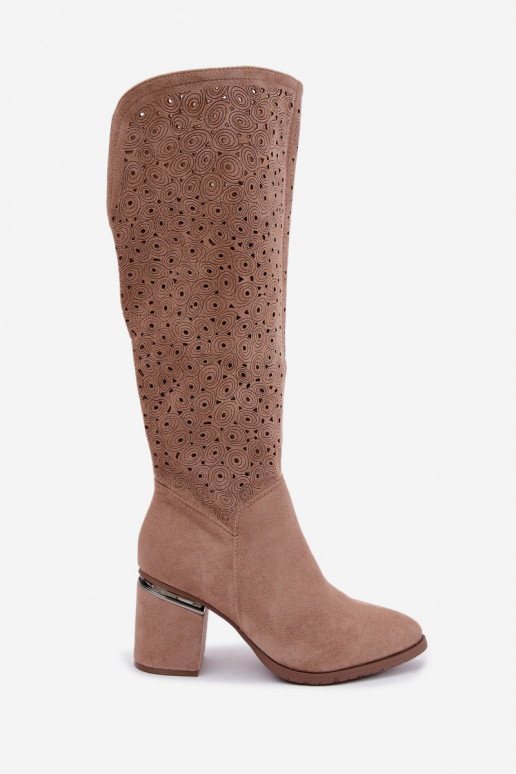 Bottes longues avec éléments découpés et talons S.Barski HY62-8122 sable