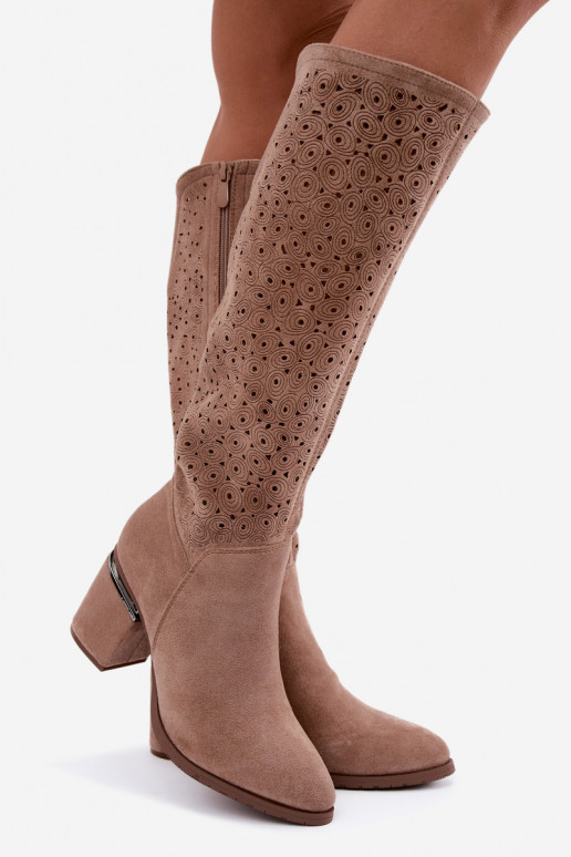 Bottes longues avec éléments découpés et talons S.Barski HY62-8122 sable