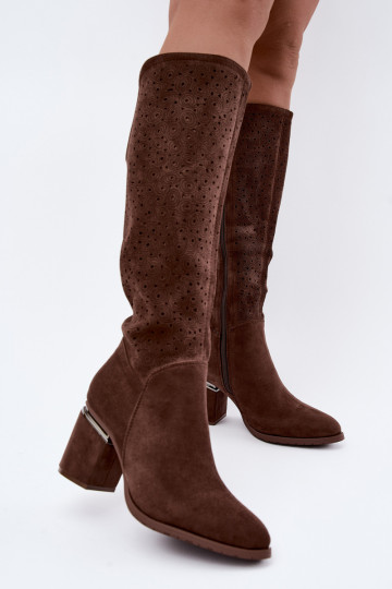 Bottes longues avec éléments découpés et talons S.Barski HY62-8122 marron