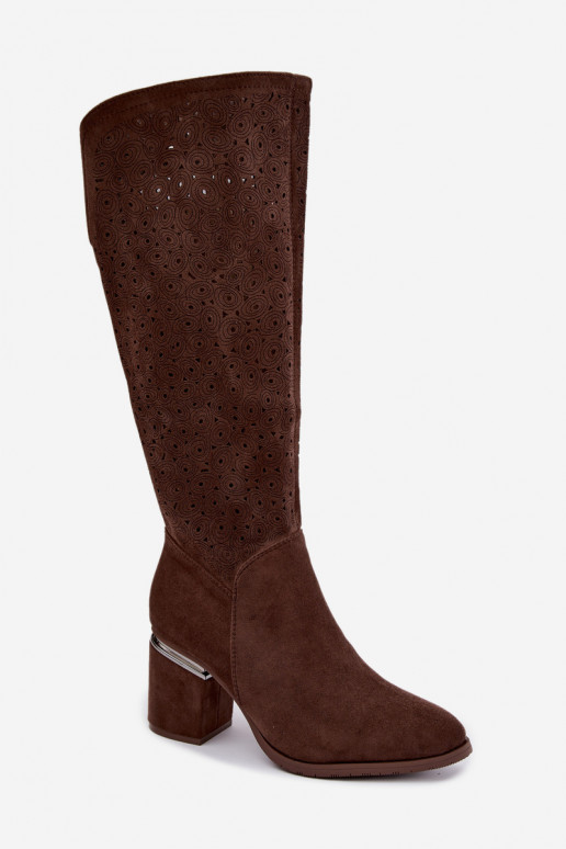 Bottes longues avec éléments découpés et talons S.Barski HY62-8122 marron